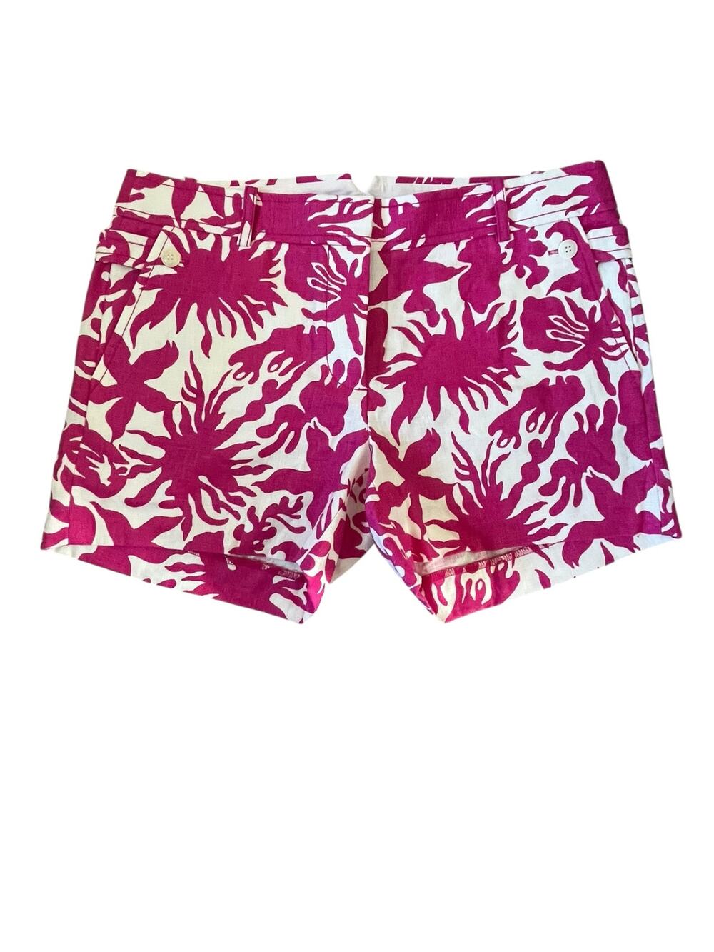 J.Crew City Fit Linen Shorts- Size 4 - Pink & White Floral - Style 93882 (SU08)